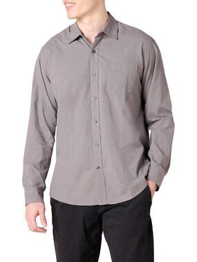 Men's Grey 100% Cotton Imported Long-Sleeve Casual Poplin Shirt
